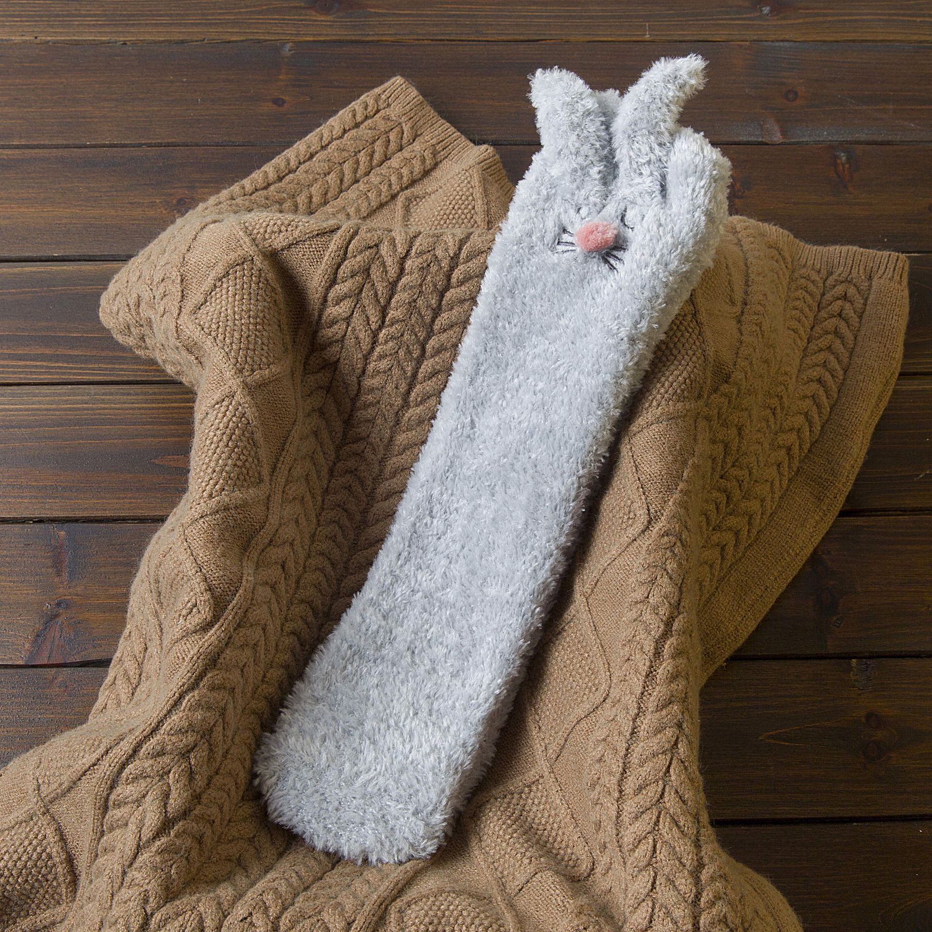 Winter Cute Three-dimensional Cartoon Rabbit Thick Warm Socks Crew Coral Velvet Floor Socks Sleeping Fluffy Fuzzy Socks